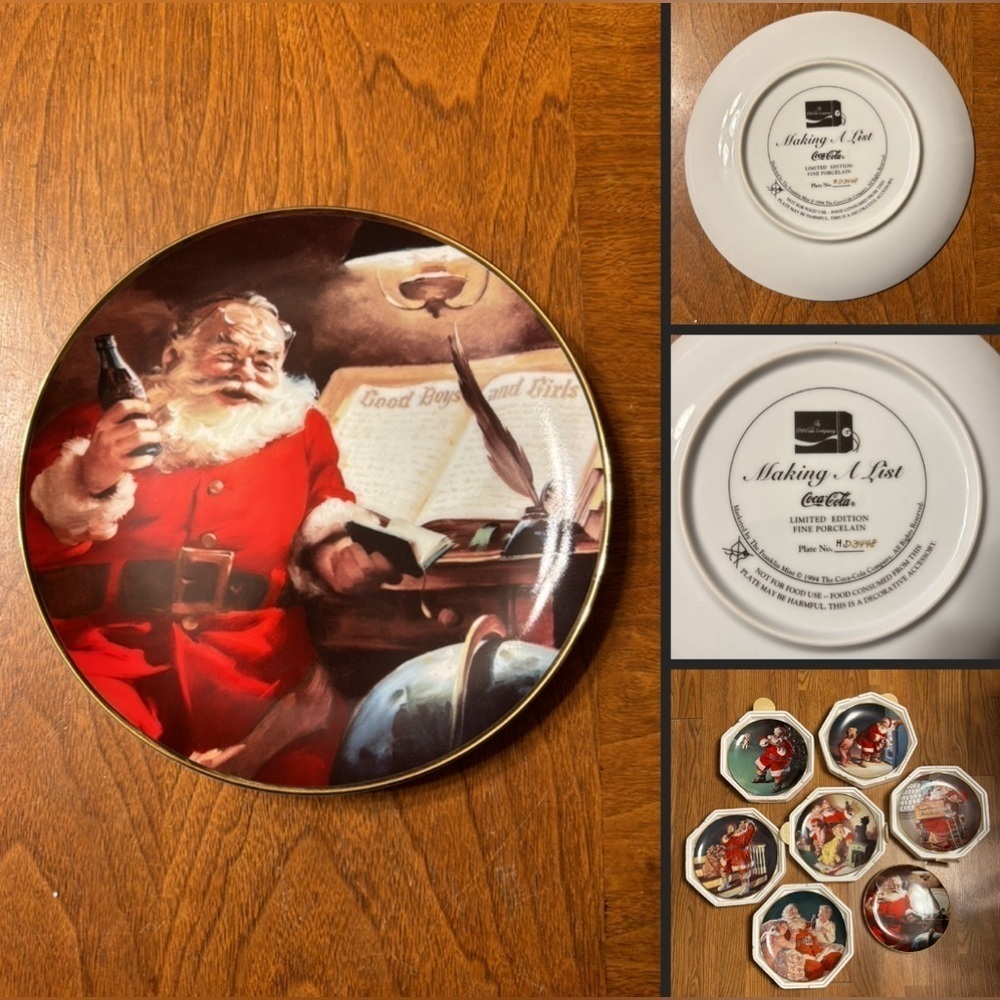 Vintage 1994 The Franklin Mint Making A List Coca Cola Santa Collectors Plate
